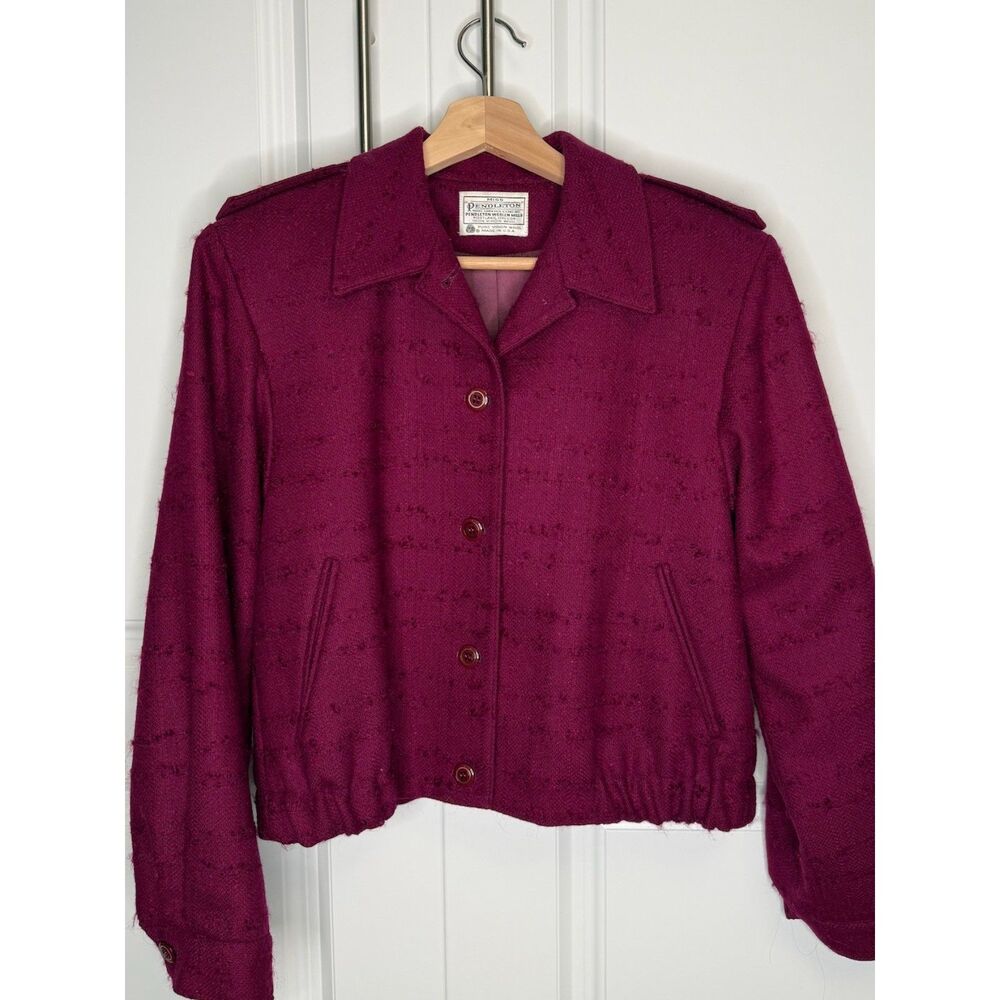 Vintage Pendleton 100% Virgin Wool Burgundy Bomber Jacket Women's Medium USA